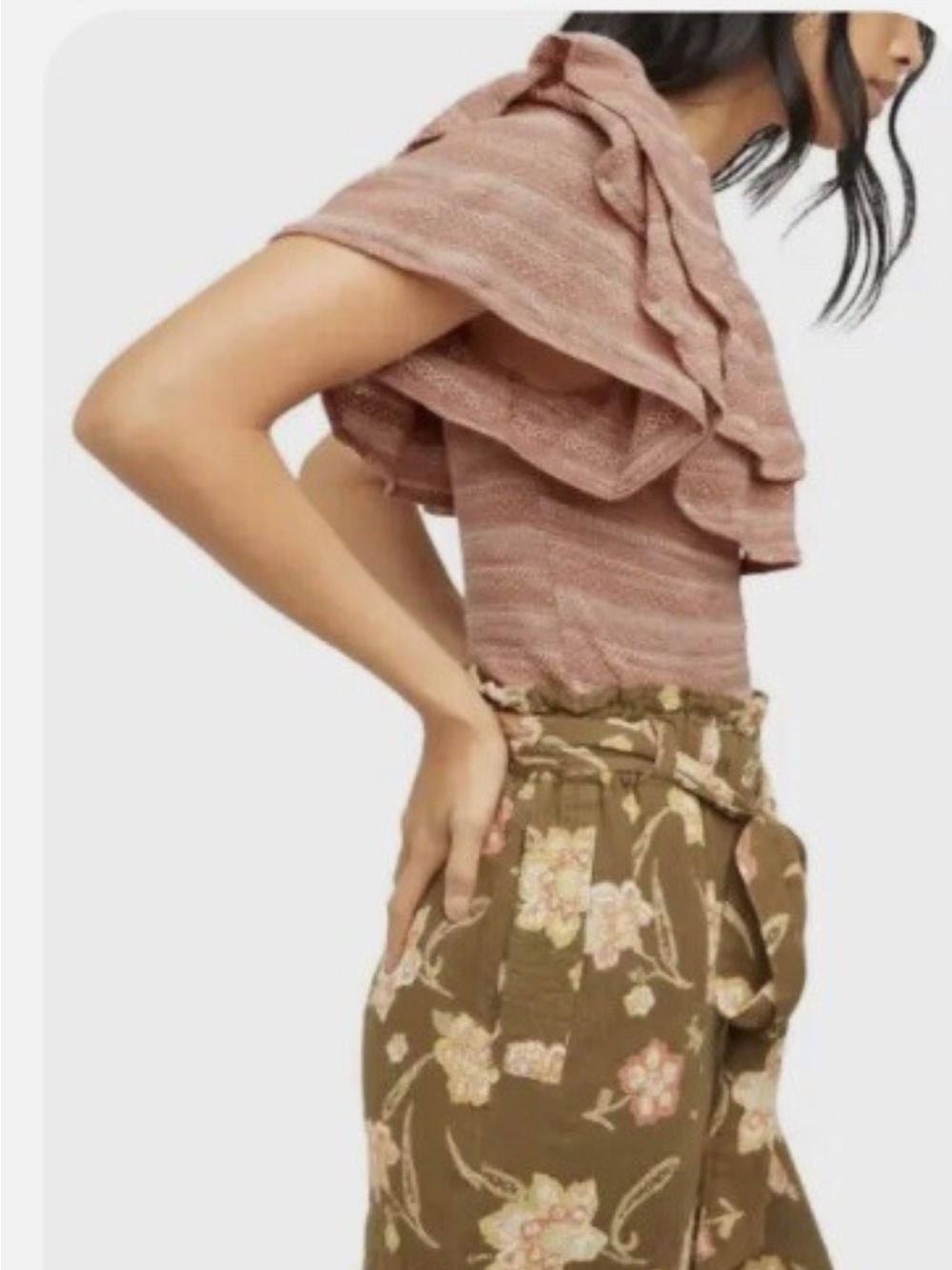 Free People Heirloom Ruffle Top Blush Pink Textured Knit Flutter Sleeve Size S - Picture 5 of 12